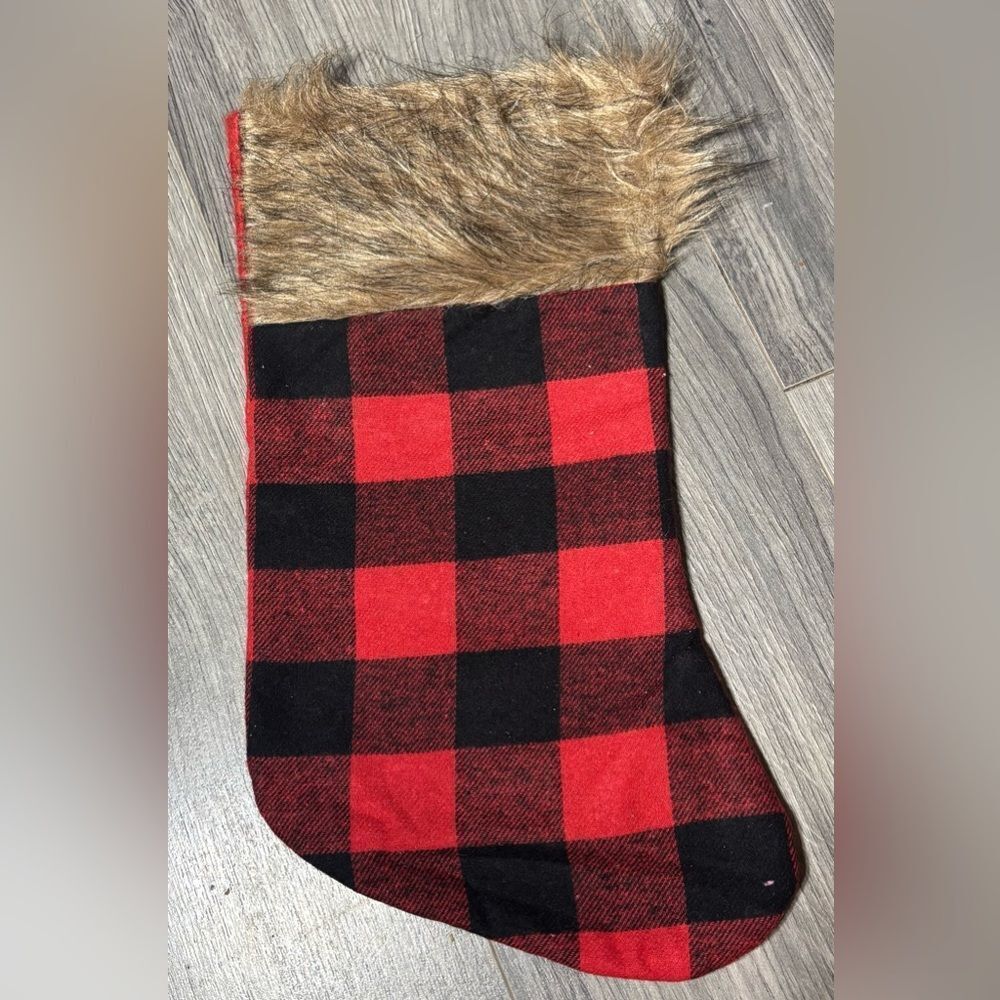 🎄❤️🎄New Red Buffalo Check & Faux Fur Christmas Stocking